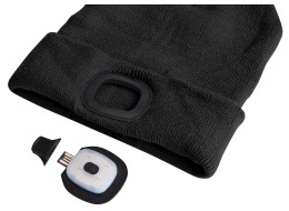 Berretto con torcia frontale 180 lm, ricaricabile, USB, taglia unica, cotone/PE, nero