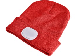 Berretto con torcia frontale 180 lm, ricaricabile, USB, taglia unica, cotone/PE, rosso