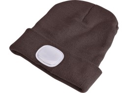 Cappello con lampada frontale 180 lm, ricaricabile, USB, taglia unica, cotone/PE, marrone