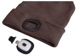 Cappello con lampada frontale 180 lm, ricaricabile, USB, taglia unica, cotone/PE, marrone