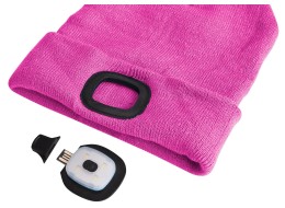 Cappello con lampada frontale 180 lm, ricaricabile, USB, taglia unica, cotone/PE, rosa