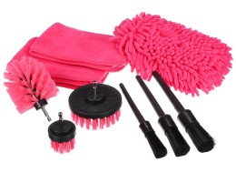 Set multifunzione di utensili per pulizia e lavaggio auto CAR DETAILING PINK 9, 9 pz