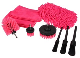 Set multifunzione di utensili per pulizia e lavaggio auto CAR DETAILING PINK 9, 9 pz