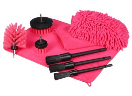 Set multifunzione di utensili per pulizia e lavaggio auto CAR DETAILING PINK 9, 9 pz