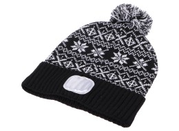 Cappello con lampada frontale 180 lm, ricaricabile, USB, taglia unica, cotone/PE, invernale nero