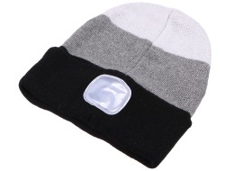 Berretto con torcia frontale 180 lm, ricaricabile, USB, taglia unica, cotone/PE, nero/grigio/bianco