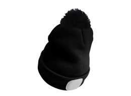 Berretto con torcia frontale 180 lm, ricaricabile, USB, taglia unica, cotone/PE, nero con pompon