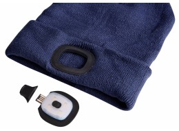 Cappello con torcia frontale 180 lm, ricaricabile, USB, taglia universale, cotone/PE, blu