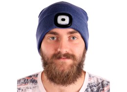 Cappello con torcia frontale 180 lm, ricaricabile, USB, taglia universale, cotone/PE, blu