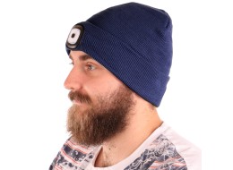 Cappello con torcia frontale 180 lm, ricaricabile, USB, taglia universale, cotone/PE, blu