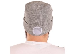 Berretto con torcia frontale 180 lm, ricaricabile, USB, taglia unica, cotone/PE, grigio chiaro