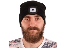 Berretto con torcia frontale 180 lm, ricaricabile, USB, taglia unica, cotone/PE, nero
