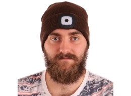Cappello con lampada frontale 180 lm, ricaricabile, USB, taglia unica, cotone/PE, marrone