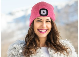 Cappello con lampada frontale 180 lm, ricaricabile, USB, taglia unica, cotone/PE, rosa