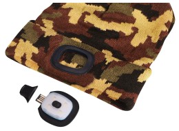 Cappello con lampada frontale 180 lm, ricaricabile, USB, taglia unica, cotone/PE, mimetico