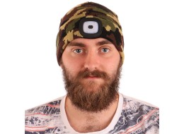 Cappello con lampada frontale 180 lm, ricaricabile, USB, taglia unica, cotone/PE, mimetico
