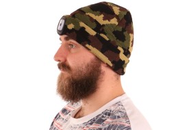 Cappello con lampada frontale 180 lm, ricaricabile, USB, taglia unica, cotone/PE, mimetico