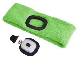 Fascia con frontale LED 180 lm, ricaricabile, USB, taglia unica, cotone/PE, verde fluorescente