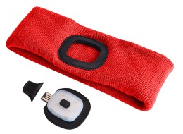 Fascia con torcia frontale 180 lm, ricaricabile, USB, taglia unica, cotone/PE, rosso