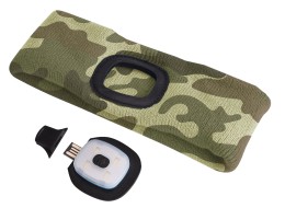Fascia con torcia frontale 180 lm, ricaricabile, USB, taglia unica, cotone/PE, mimetico