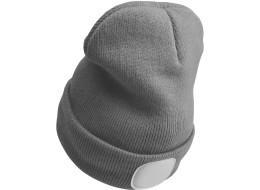 Berretto con torcia frontale 180 lm, ricaricabile, USB, taglia unica, cotone/PE, grigio chiaro