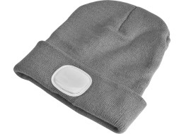 Berretto con torcia frontale 180 lm, ricaricabile, USB, taglia unica, cotone/PE, grigio chiaro
