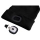 Berretto con torcia frontale 180 lm, ricaricabile, USB, taglia unica, cotone/PE, nero con pompon