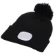 Berretto con torcia frontale 180 lm, ricaricabile, USB, taglia unica, cotone/PE, nero con pompon