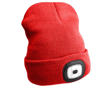 Berretto con torcia frontale 180 lm, ricaricabile, USB, taglia unica, cotone/PE, rosso
