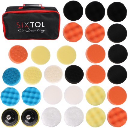 Set di tamponi/spugne lucidanti con supporto per pulizia auto CAR DETAILING PAD 30, 30 pz
