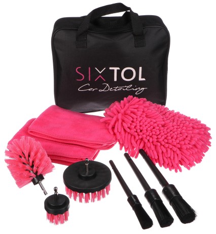 Set multifunzione di utensili per pulizia e lavaggio auto CAR DETAILING PINK 9, 9 pz