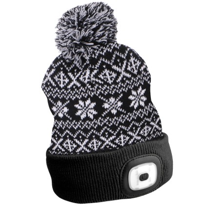Cappello con lampada frontale 180lm, ricaricabile, USB, taglia universale, cotone/PE, nero invernale