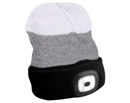 Berretto con torcia frontale 180 lm, ricaricabile, USB, taglia unica, cotone/PE, nero/grigio/bianco