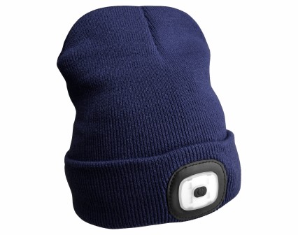Cappello con torcia frontale 180 lm, ricaricabile, USB, taglia universale, cotone/PE, blu