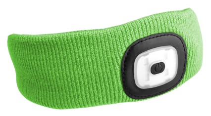 Fascia con frontale LED 180 lm, ricaricabile, USB, taglia unica, cotone/PE, verde fluorescente