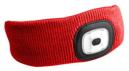 Fascia con torcia frontale 180 lm, ricaricabile, USB, taglia unica, cotone/PE, rosso