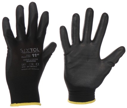 Guanti da lavoro in poliestere parzialmente rivestiti in poliuretano GLOVE PE-PU 11, neri, taglia 11
