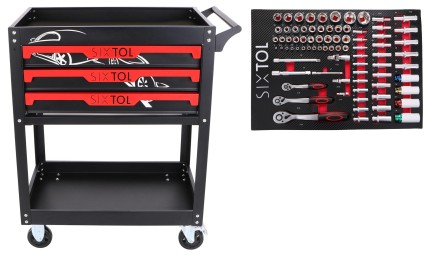 Carrello da officina con utensili MECHANIC TROLLEY JASON 80, 3 cassetti, 1 ripiano, 80 pezzi di uten