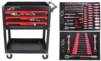 Carrello da officina con attrezzi MECHANIC TROLLEY JASON 94, 3 cassetti, 1 ripiano, 94 pezzi