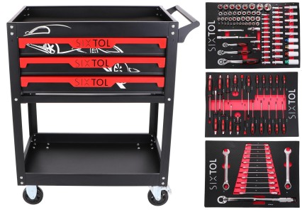 Carrello da officina con utensili MECHANIC TROLLEY JASON 115, 3 cassetti, 1 ripiano, 115 pezzi di ut