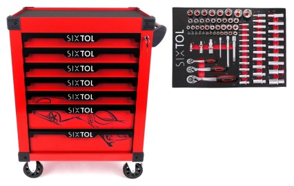 Carrello porta attrezzi MECHANIC TROLLEY KEVIN RED 80, 7 cassetti, 80 pezzi di attrezzi