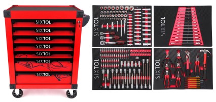 Carrello porta attrezzi MECHANIC TROLLEY KEVIN RED 210, 7 cassetti, 210 pezzi di attrezzi