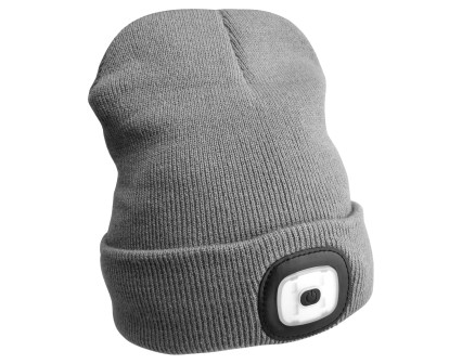 Berretto con torcia frontale 180 lm, ricaricabile, USB, taglia unica, cotone/PE, grigio chiaro