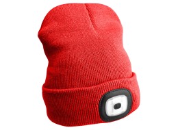 Berretto con torcia frontale 180 lm, ricaricabile, USB, taglia unica, cotone/PE, rosso
