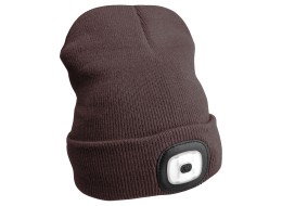 Cappello con lampada frontale 180 lm, ricaricabile, USB, taglia unica, cotone/PE, marrone