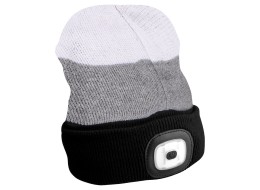 Berretto con torcia frontale 180 lm, ricaricabile, USB, taglia unica, cotone/PE, nero/grigio/bianco