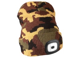 Cappello con lampada frontale 180 lm, ricaricabile, USB, taglia unica, cotone/PE, mimetico