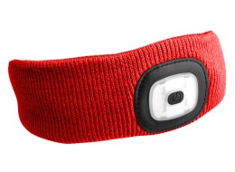 Fascia con torcia frontale 180 lm, ricaricabile, USB, taglia unica, cotone/PE, rosso