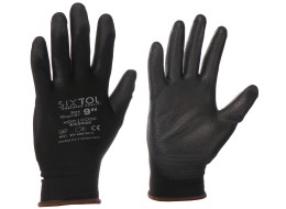 Guanti da lavoro in poliestere parzialmente rivestiti in poliuretano GLOVE PE-PU 9, neri, misura 9\