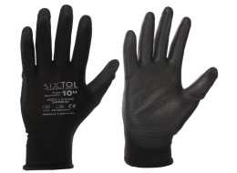 Guanti da lavoro in poliestere parzialmente rivestiti in poliuretano GLOVE PE-PU 10, neri, taglia 10